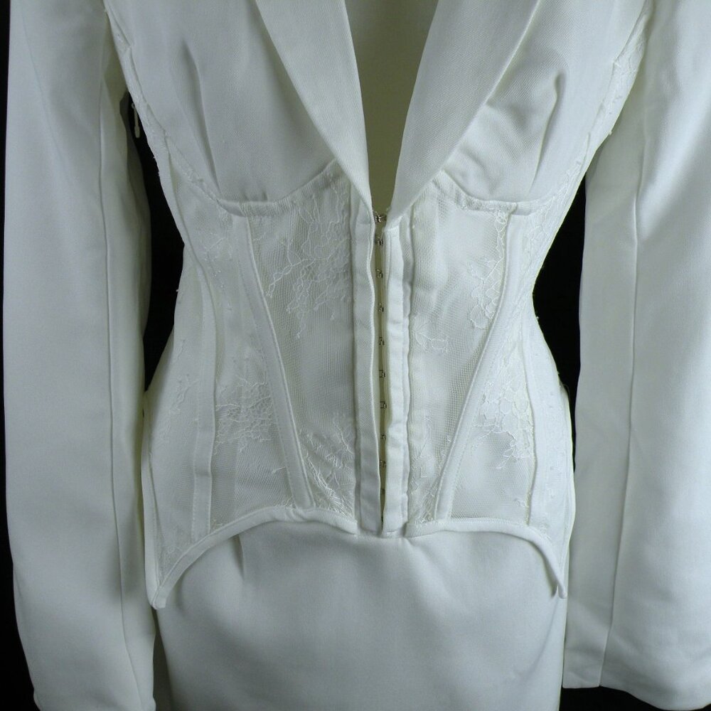 NWT Pretty Little Thing Premium White Lace Corset Detail Blazer Dress 12 - Picture 3 of 9